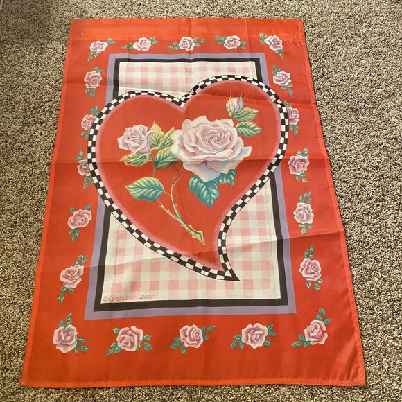 Geneva 2000 Valentine Rose Red Garden Yard Flag 37”X26” - Picture 1 of 5